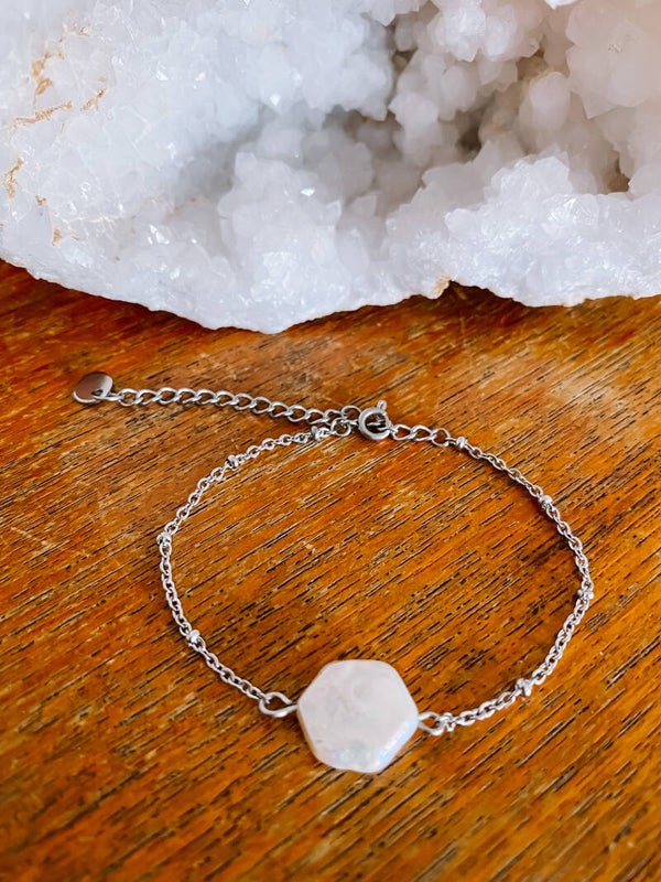 Pearl Hexagon Bracelet - Gold/Silver