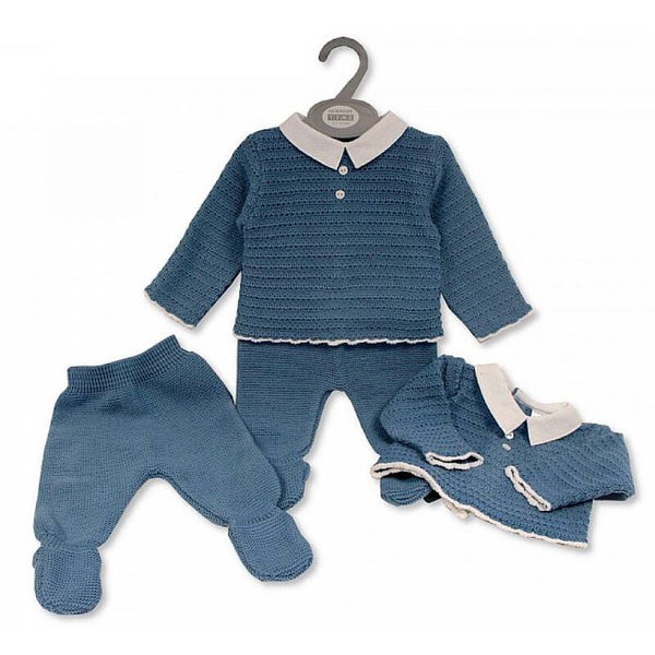 Steel Blue & White Contrast Collar 2PC Set