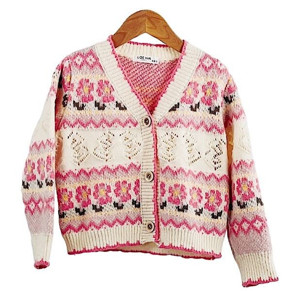 Pink/Cream Floral Knitted cardigan