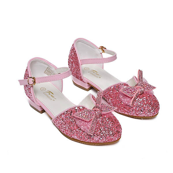 Girls Elegant Glittered Bow Heel Partywear Shoes