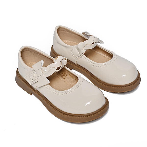 Kids Beige Patent Bow Strap
