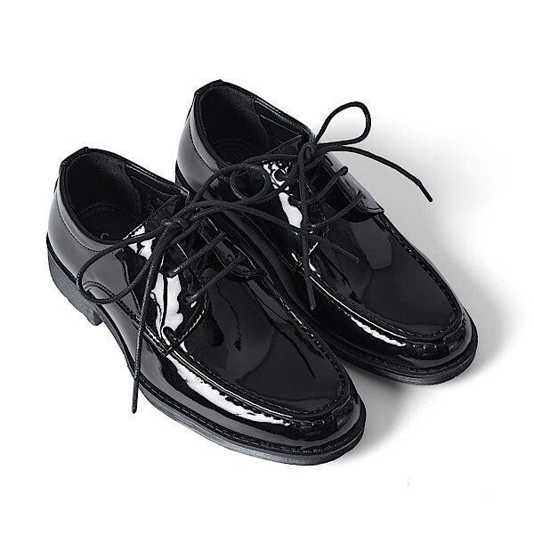 Boys black Perforated Patent Smart Shoes