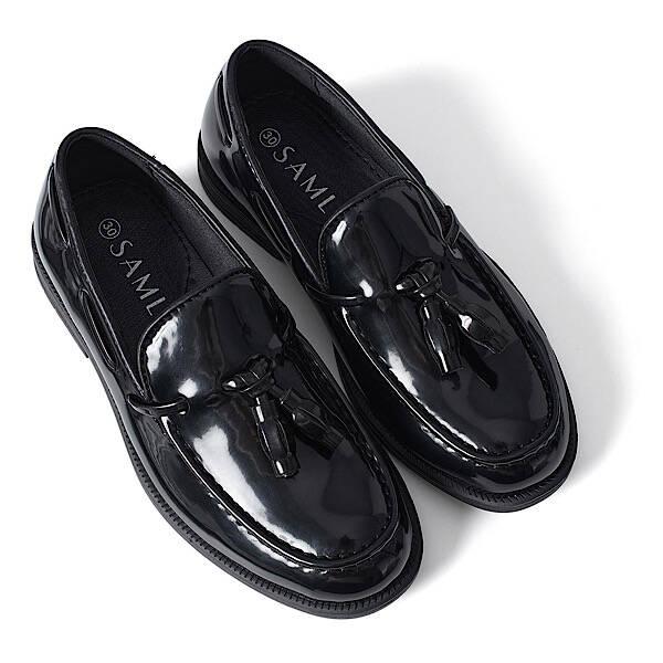 Black Patent Smart Tassel Loafers