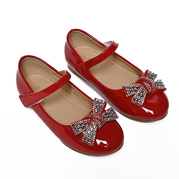 Red Patent Embraided Bow Shoes,