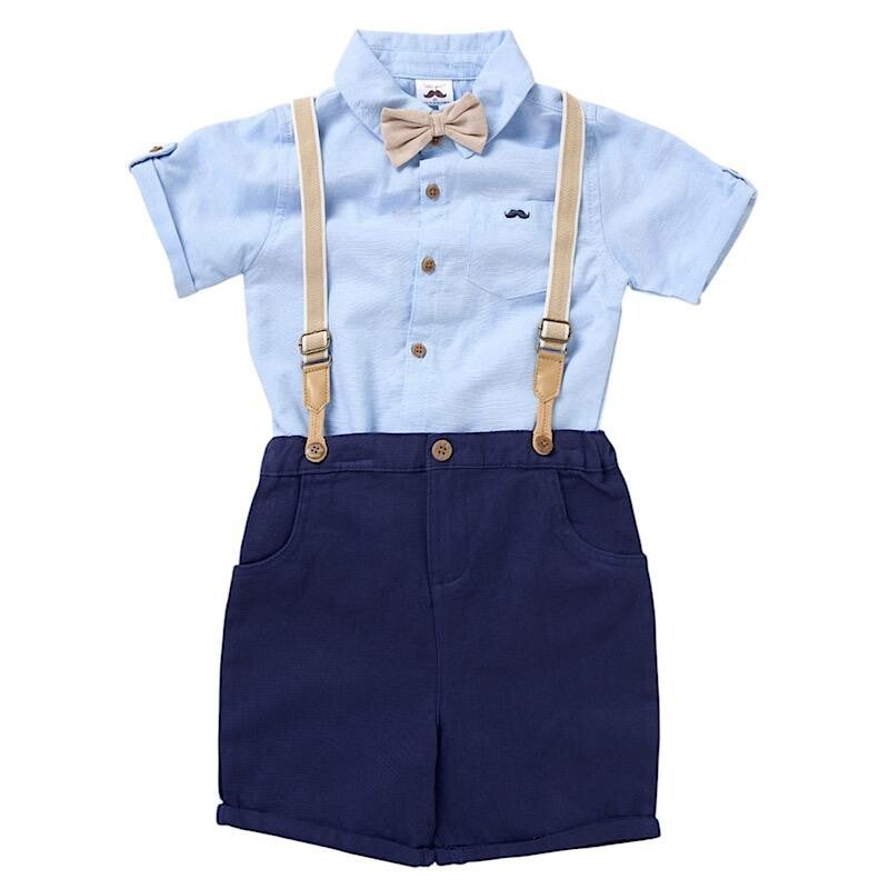 Navy/Beige Suspender Bow Outfit