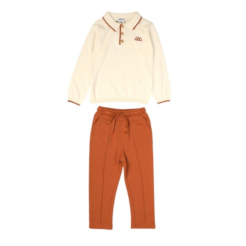 Boys Burnt Orange Knitted Polo Shirt & Trousers