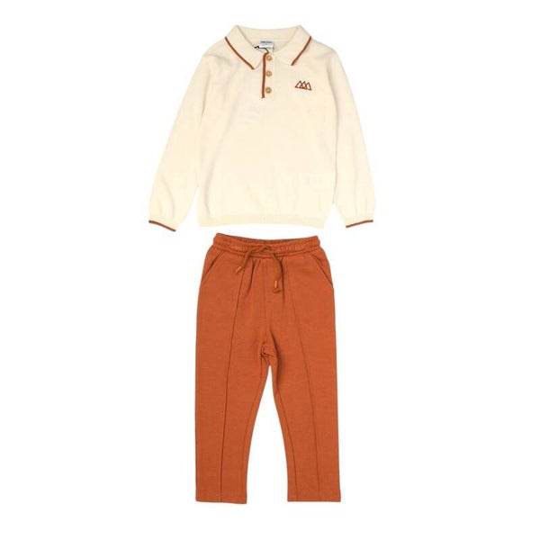 Boys Burnt Orange Knitted Polo Shirt & Trousers
