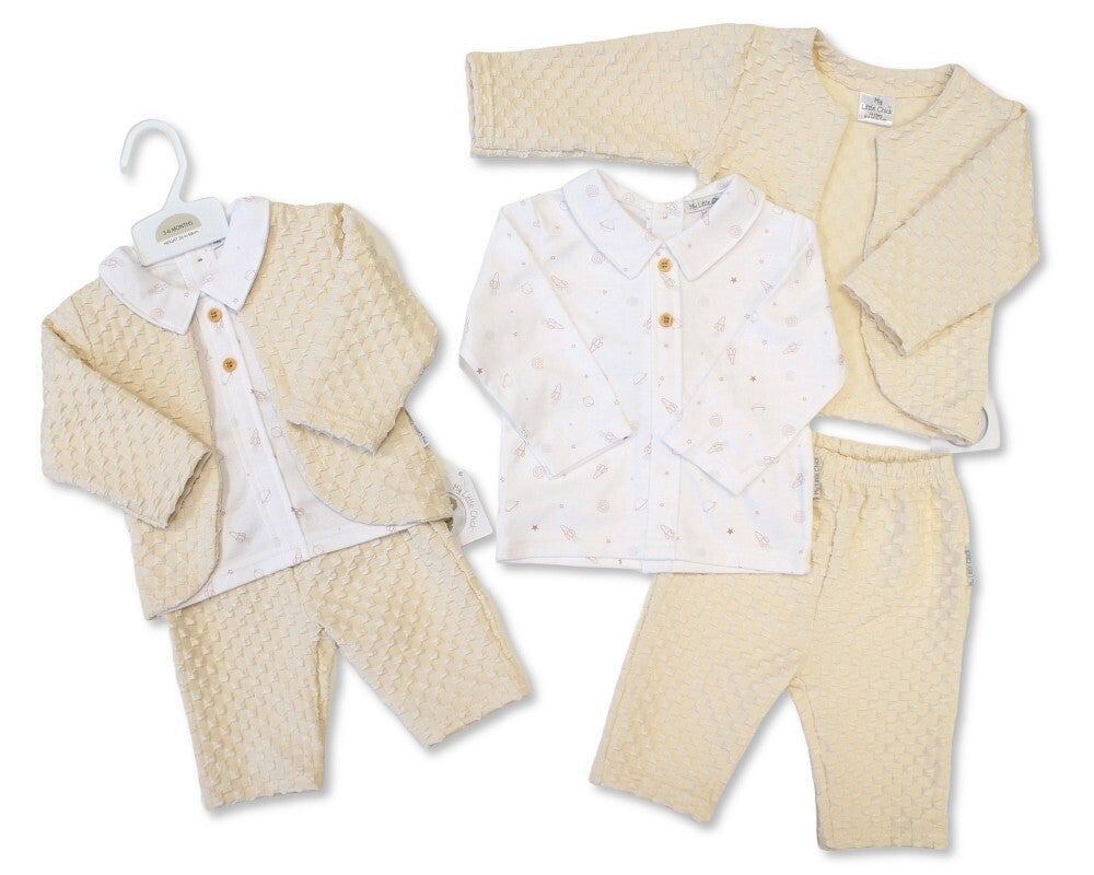Baby Boys Taupe 3pc Jacquard Set