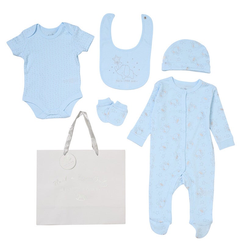 Babies Baby Blue 'Hello Little One' Elephant 5pc Layette Set