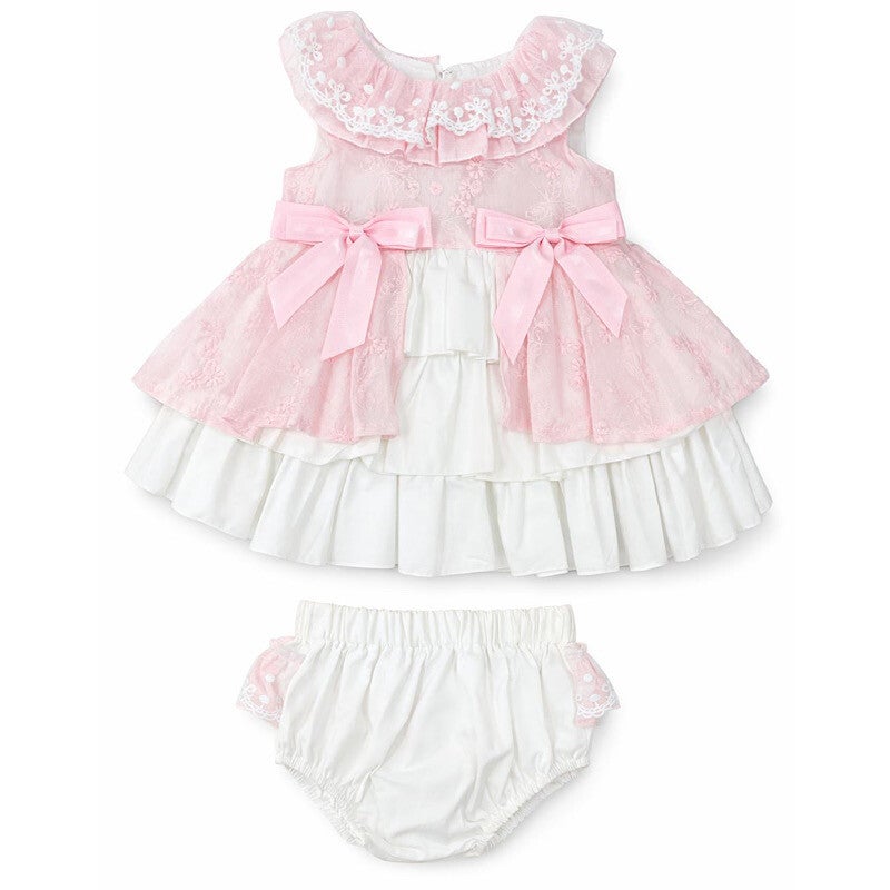 B/Pink Layered Frill Bow Dress