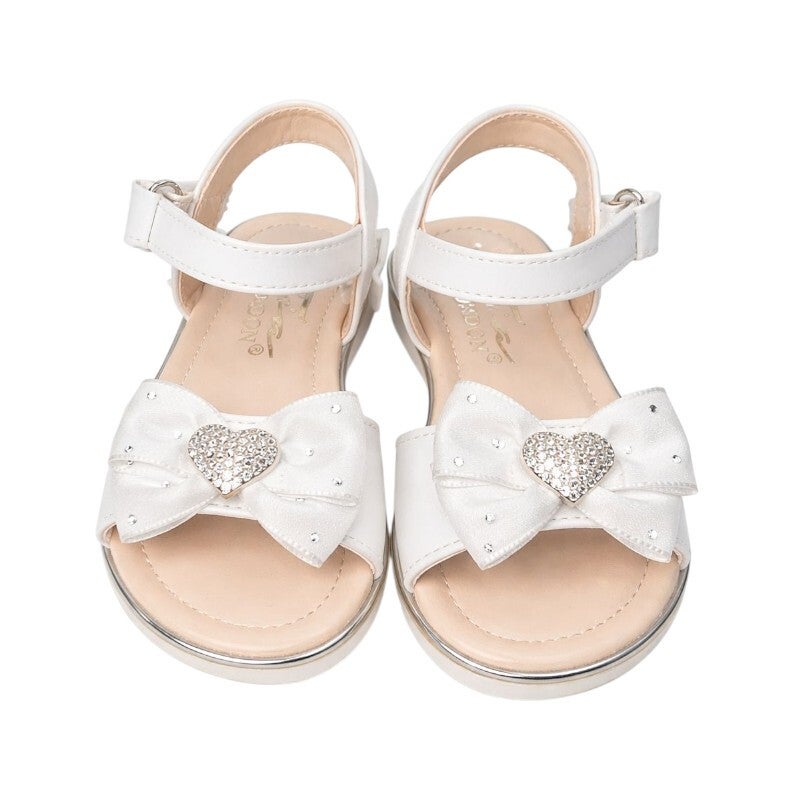 White Ankle Strap Heart Bow Sandals