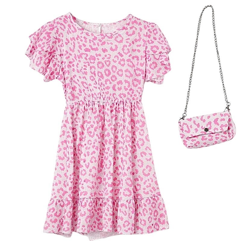 Girls Pink Cheetah Print Bag Dress