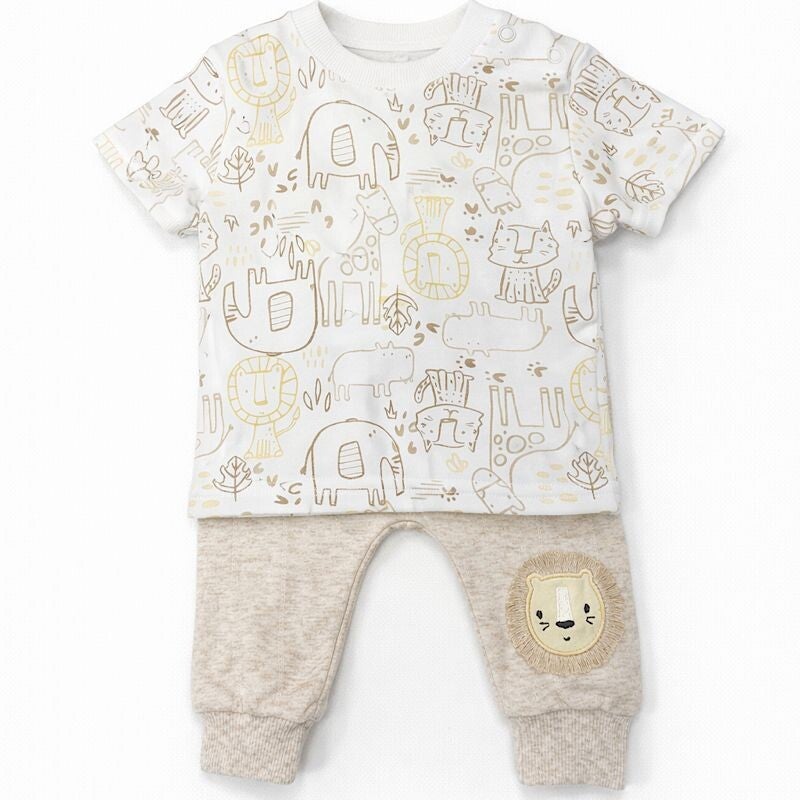 Baby Boys’ Printed Tee & Beige Jogger Set
