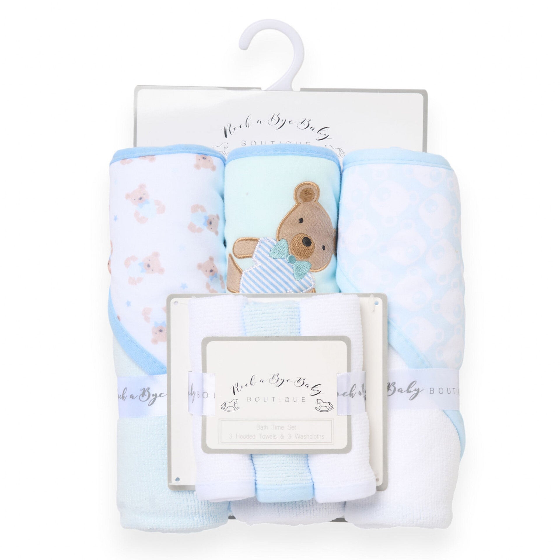 Baby Blue Bear Hooded Towel and Wash Cloth Set