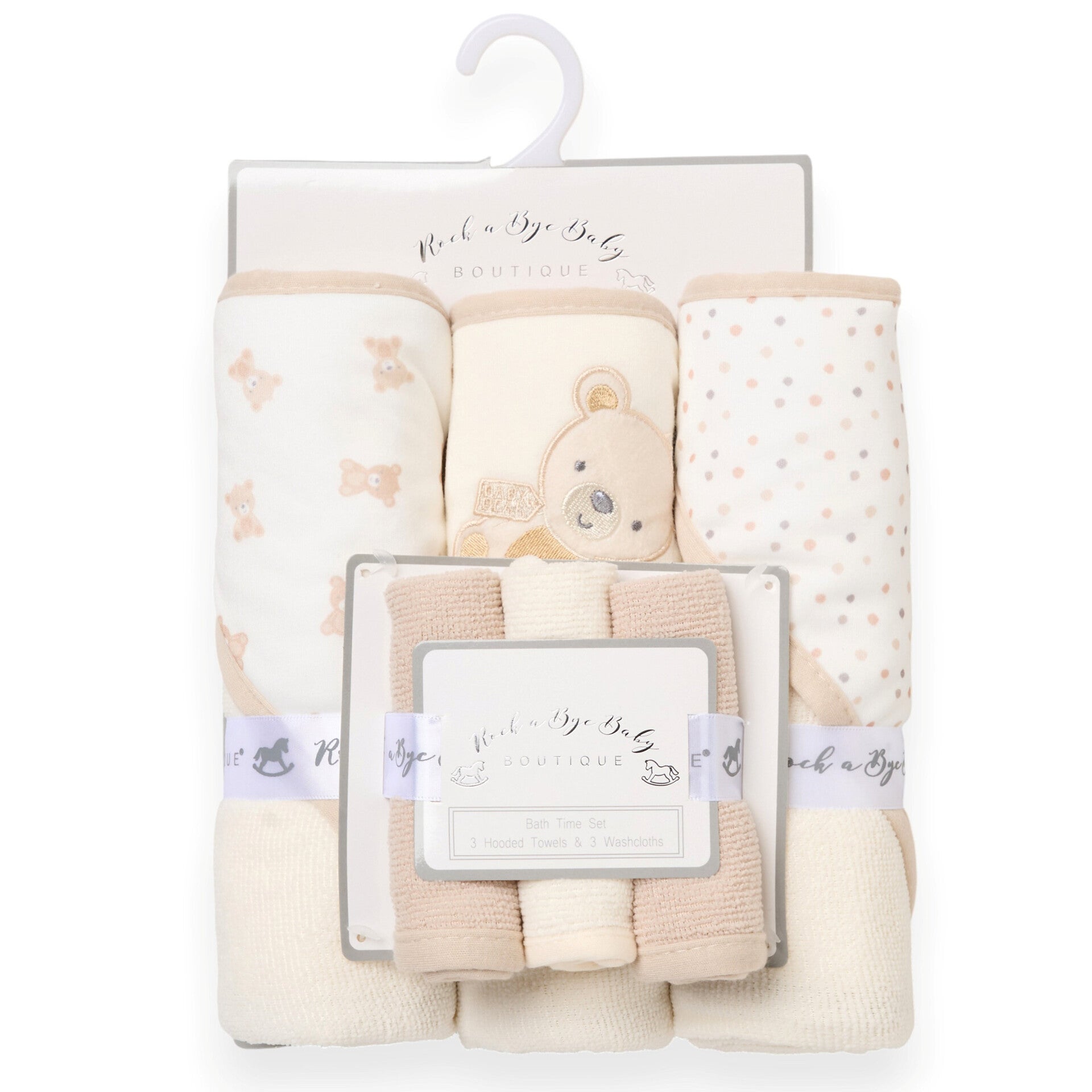 Baby Beige Bear Hooded Towel and Wash Cloth Set