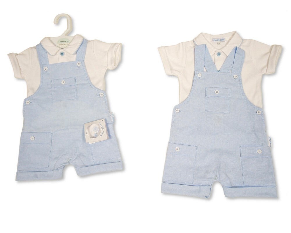 blue Short Dungaree & Polo Shirt Baby Set