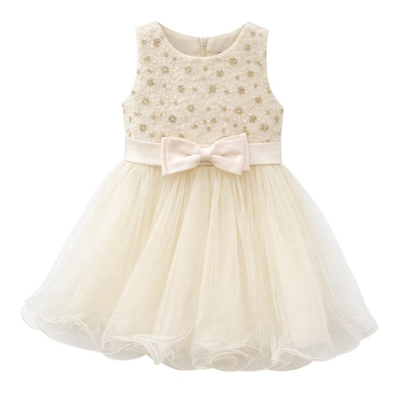 Girls’ Champagne Embellished Tulle Party Dress