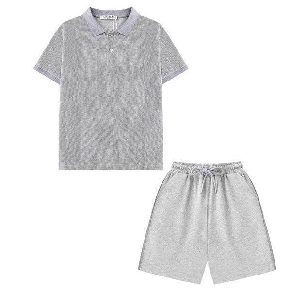 Grey Polo Shirt & Drawstring Shorts Set