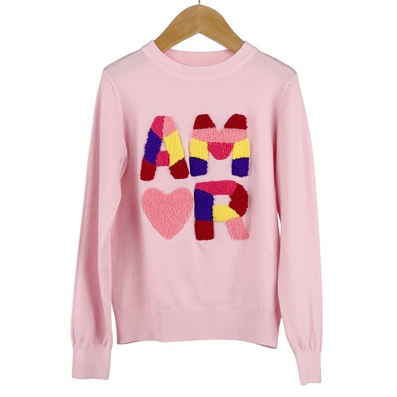 Girls Baby Pink Knitted 'AMOR' Sweater