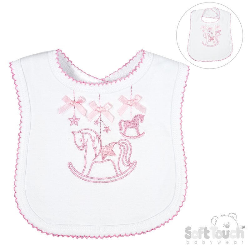 Pink Embroidered Rocking Horse Bib