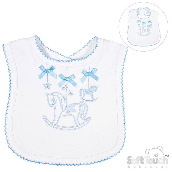 Blue Embroidered Rocking Horse Bib