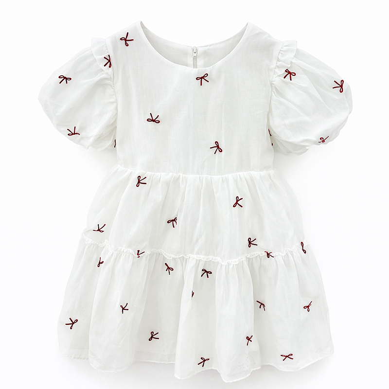 Girls’ Puff Sleeve Bow Dress