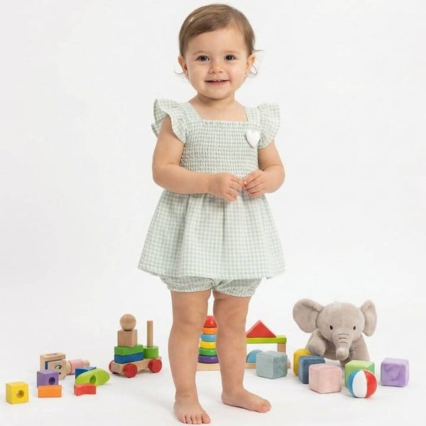 Baby Girls Two Piece Gingham Check Short Set