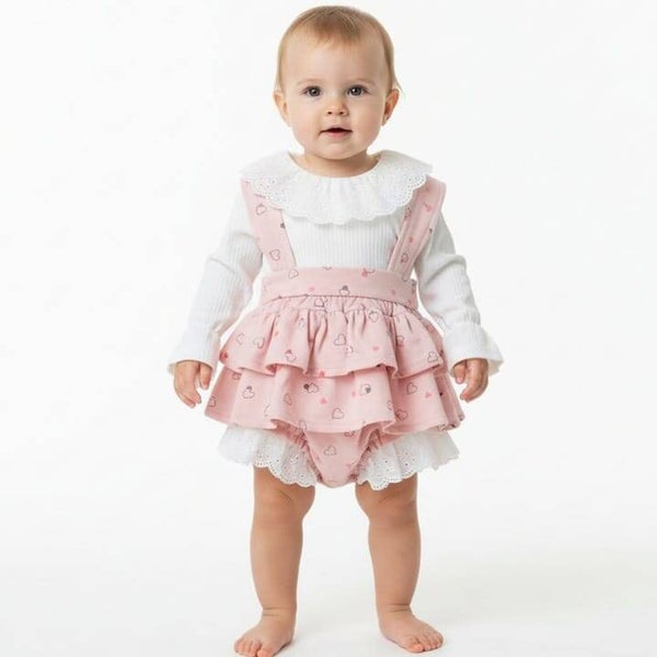 Baby Girls Two Piece Heart Print Frilly Collar Top & Dress [preorder]