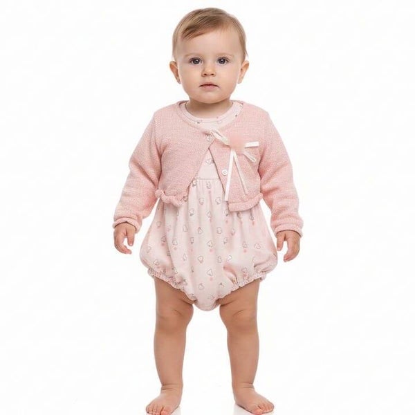 Baby Girls Two Piece Heart Print Romper & Cardigan Set (3-12M)