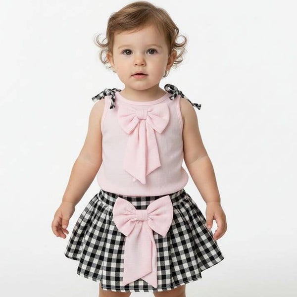 Baby Girls Two Piece Check Bow Skirt Set preorder