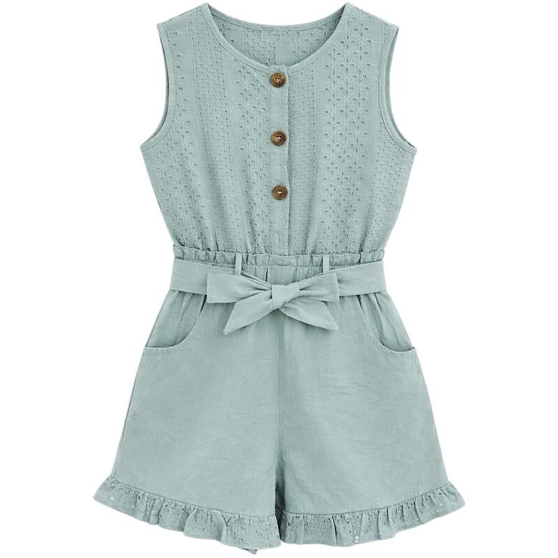 Green Perforated Ruffle Playsuit