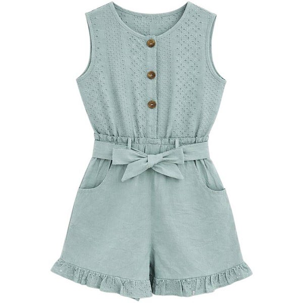 Green Perforated Ruffle Playsuit