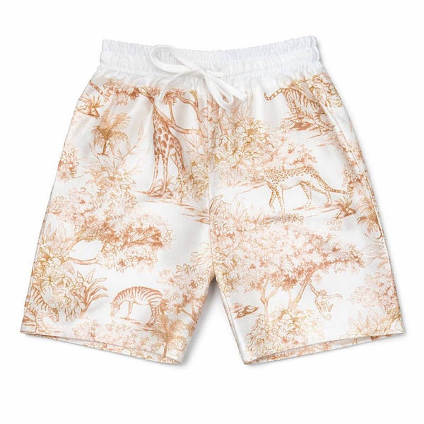 Beige Animal Print Drawstring Shorts