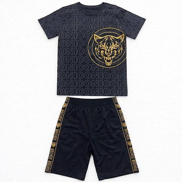 Boys Black/Gold Icon Wolf 2PC Shorts Set