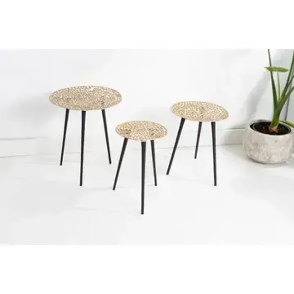 tafel met 3 poten in antiek goud en zwart 30x30x44 cm