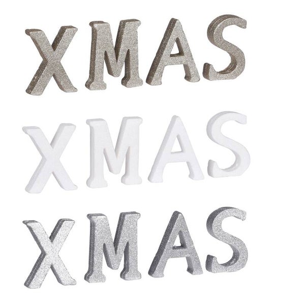 Decoratie letters kerst wit zilver of goud