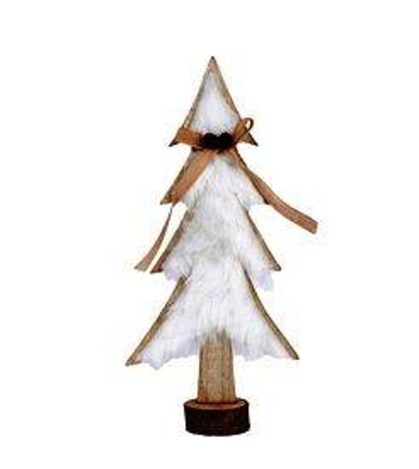 Kerstboom met  nepbont 12x5x27 wit