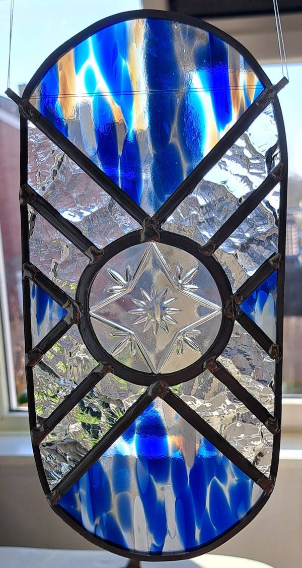 Raamhanger ovaal. Blauw spirit glas