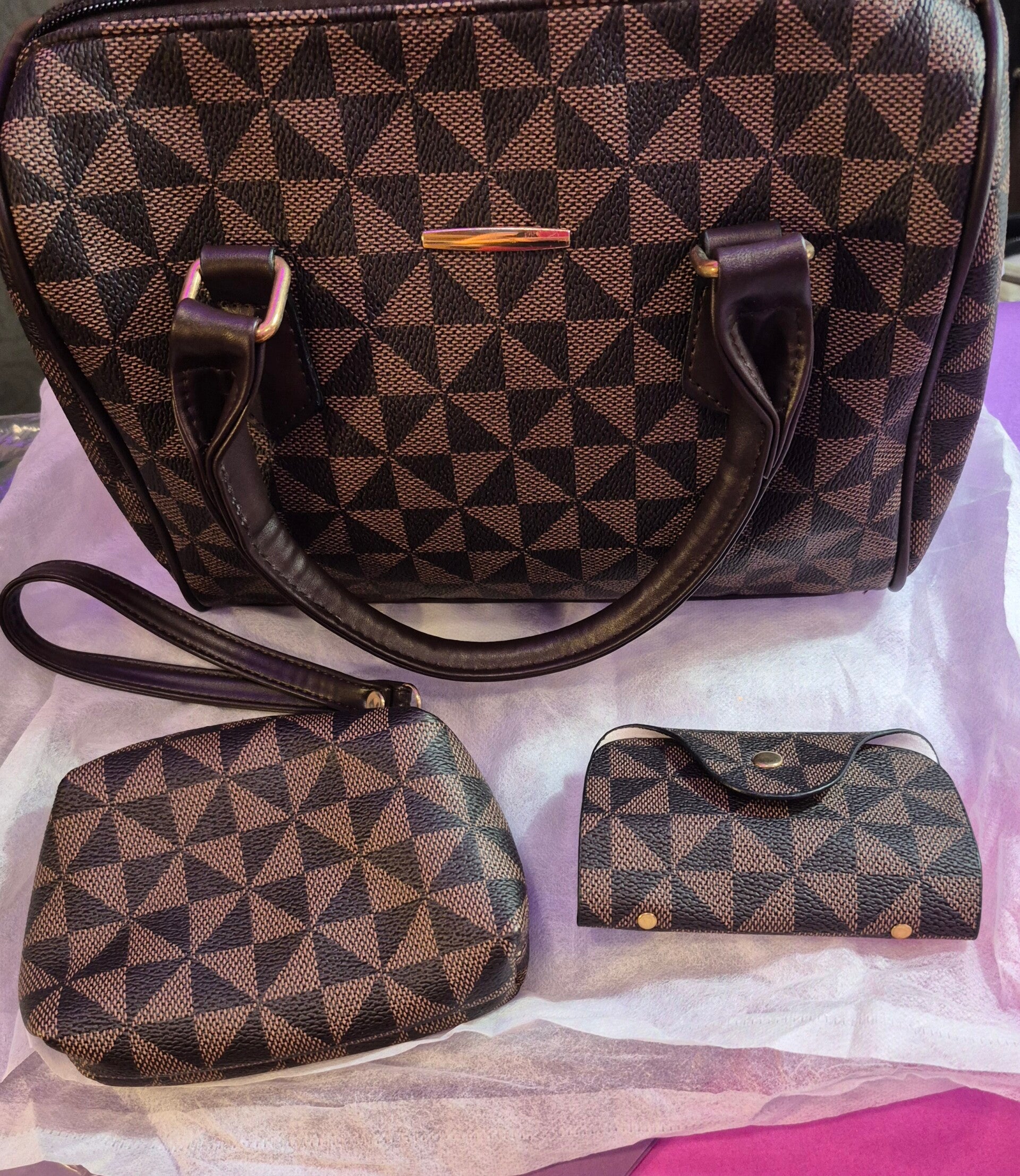 Small Brown Speedy Style Handbag w/Wristlet & Card Holder