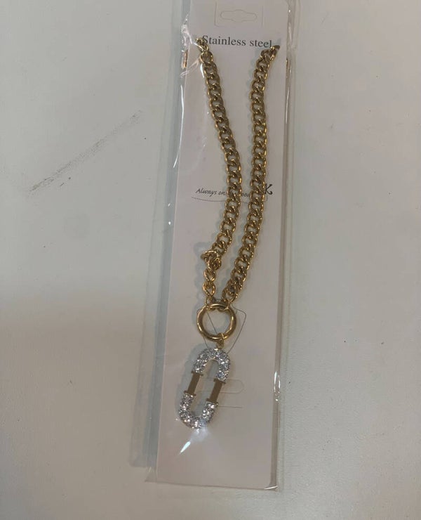 Collier double chaîne cœur et strass