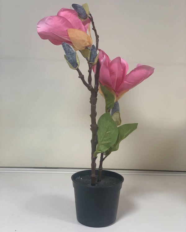 Plante artificielle en pot – Fleurs roses foncées