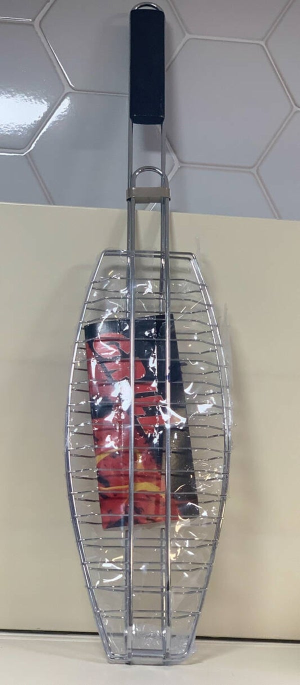 Grille de cuisson en inox avec manche long (spécial poisson ou viande)