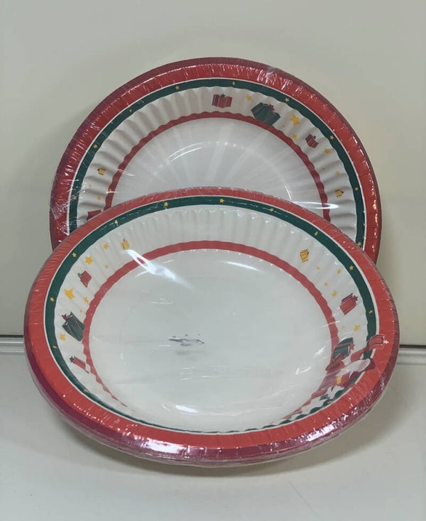 Assiettes en carton jetables (motifs cadeaux de Noël)