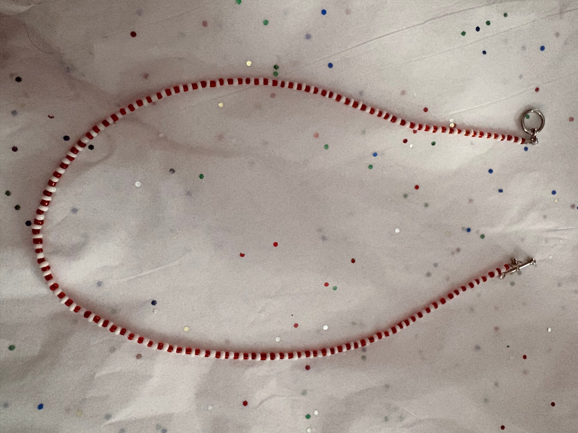 Small Red and White Beaded Necklace