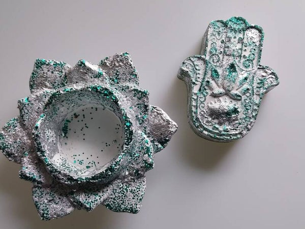 Silver blue lotus & hand