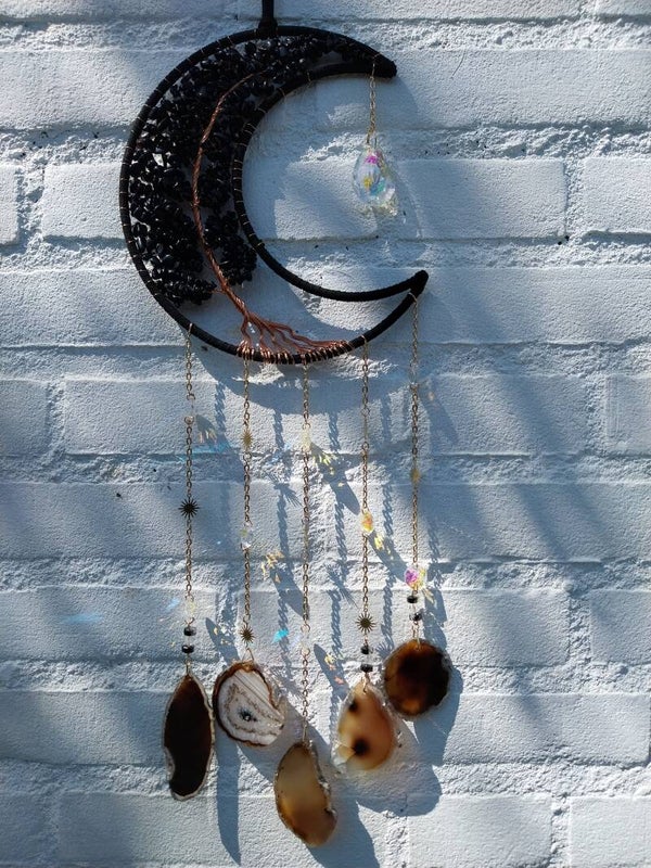 Maan/Tree of life met obsidiaan en agaat