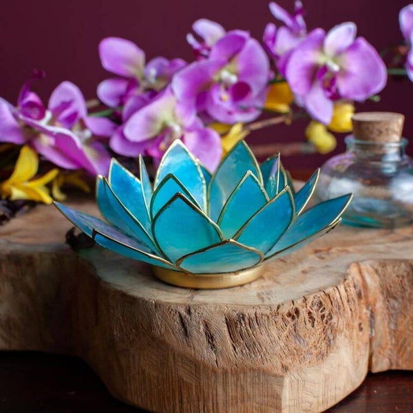 Lotus Sfeerlicht blauw goudrand