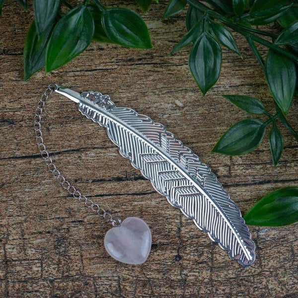 Boekenlegger veer met rozenkwarts