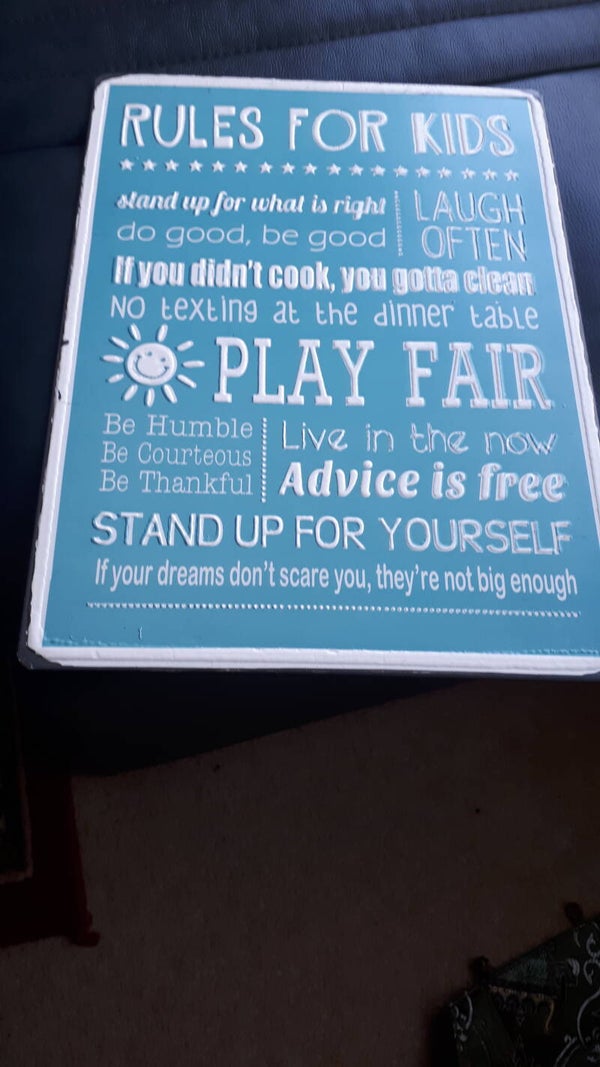 Large Tin sign "Rules For Kids"  ##