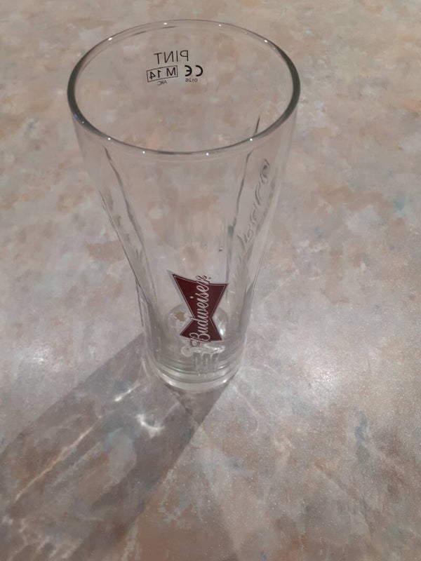 Crisp Cold Embossed BUDWEISER pint glass##UK POSTAGE ONLY